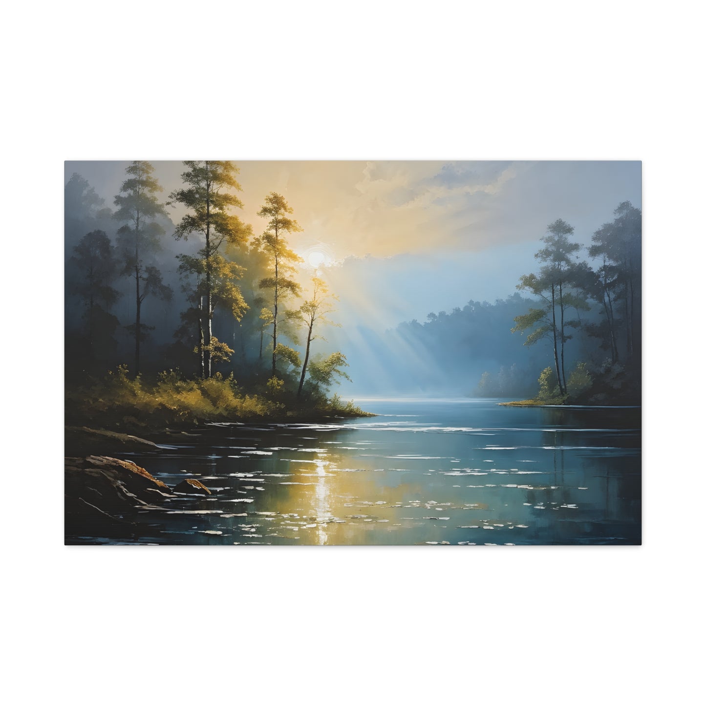 Foggy Lakeside: Classic Oil Painting Wall Décor