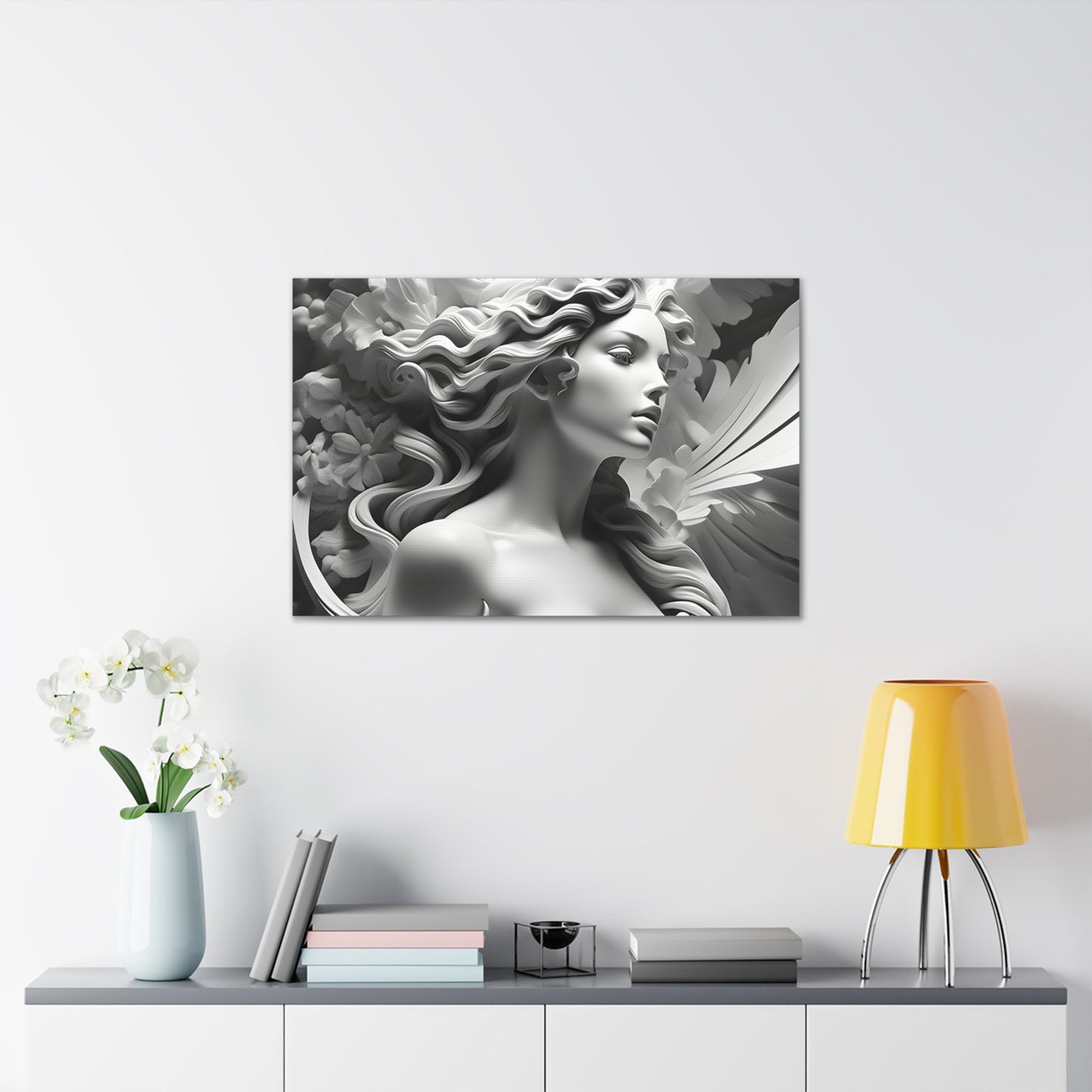 Statue in Bloom: Black and White Wall Décor