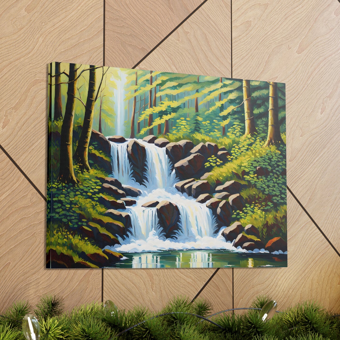 Lush Waterfall: Classic Oil Painting Wall Décor