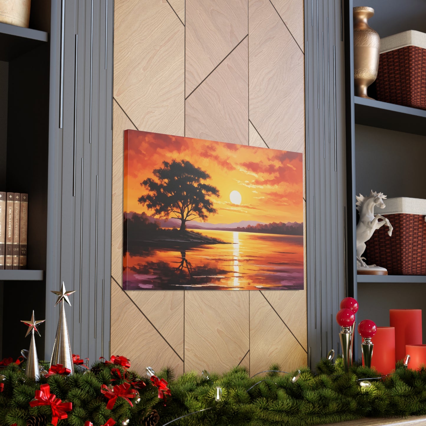 Sunset Cascade: Classic Oil Painting Wall Décor