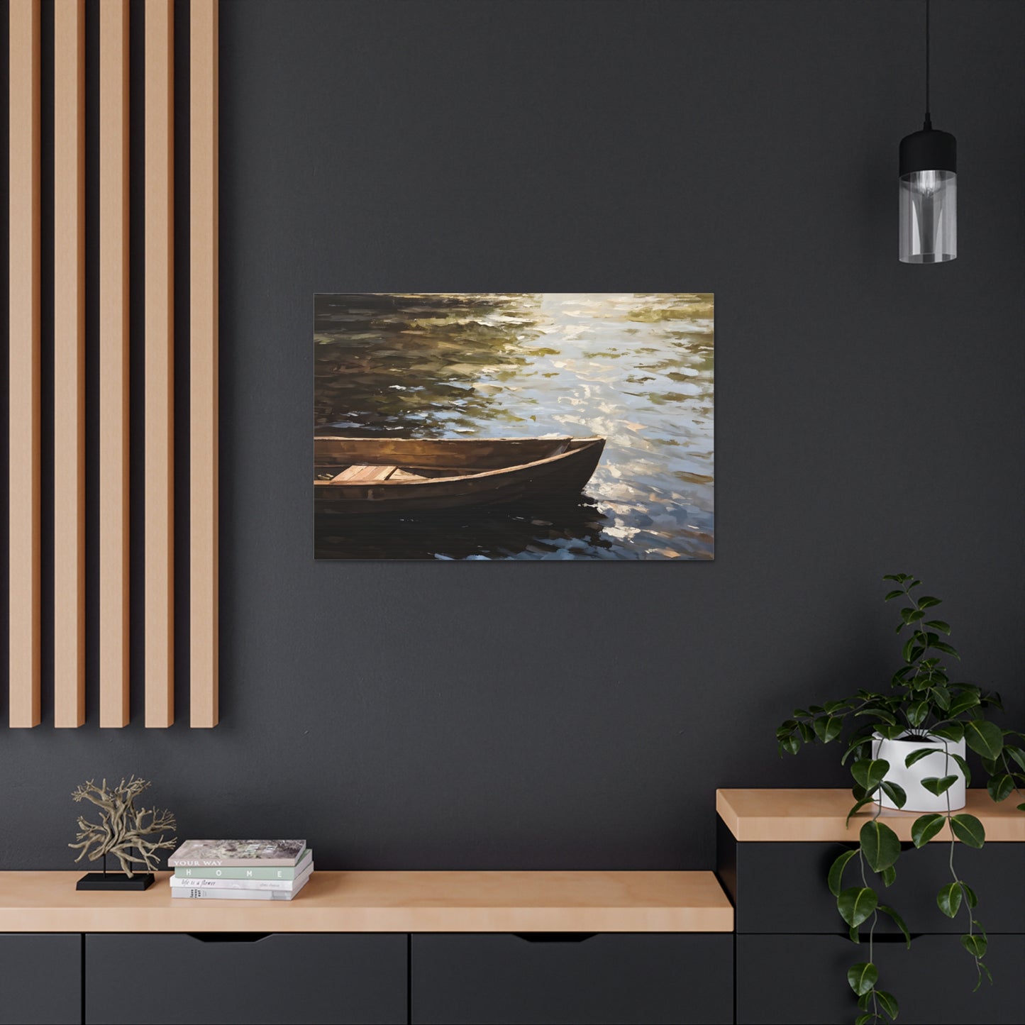 Serene Boat: Classic Oil Painting Wall Décor