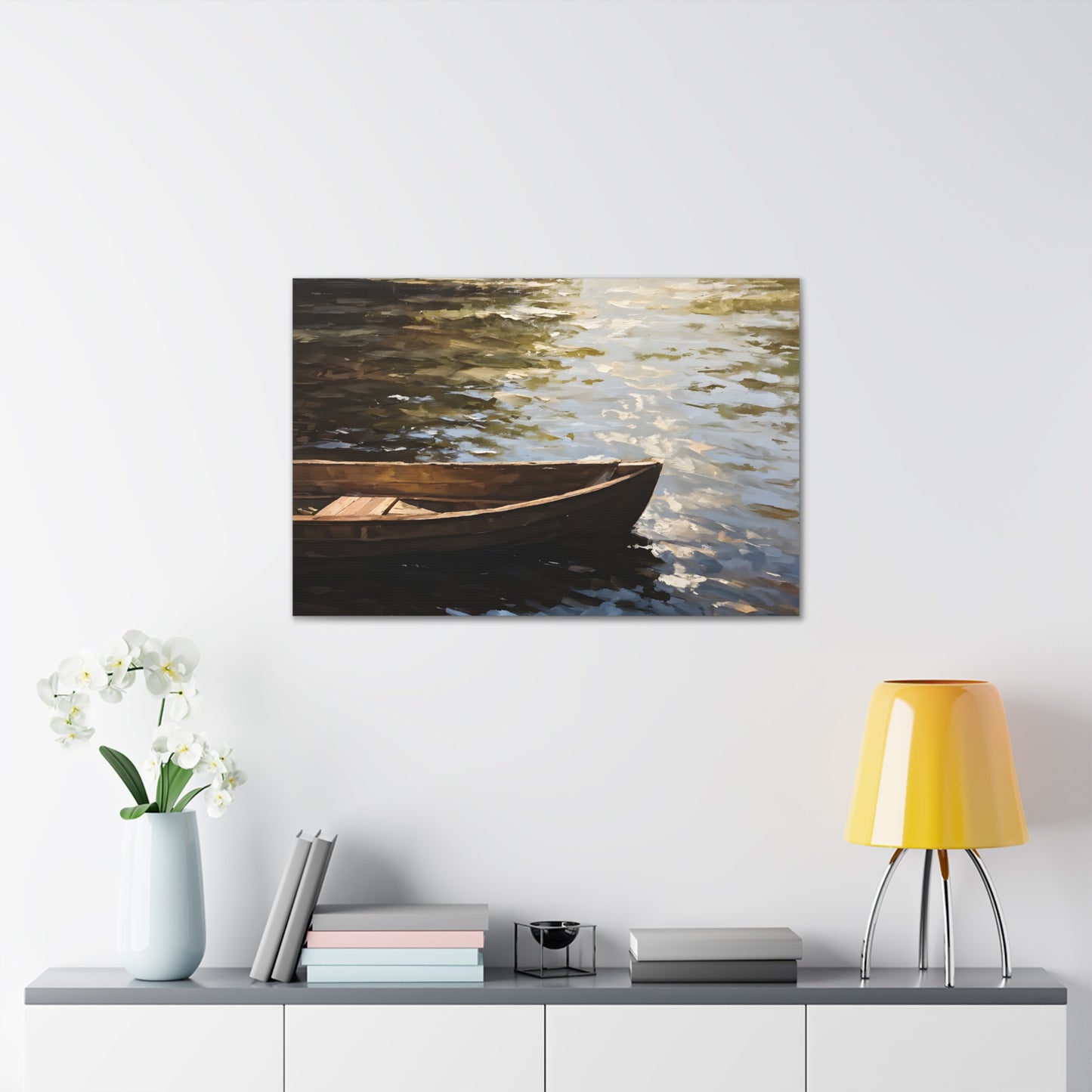 Serene Boat: Classic Oil Painting Wall Décor