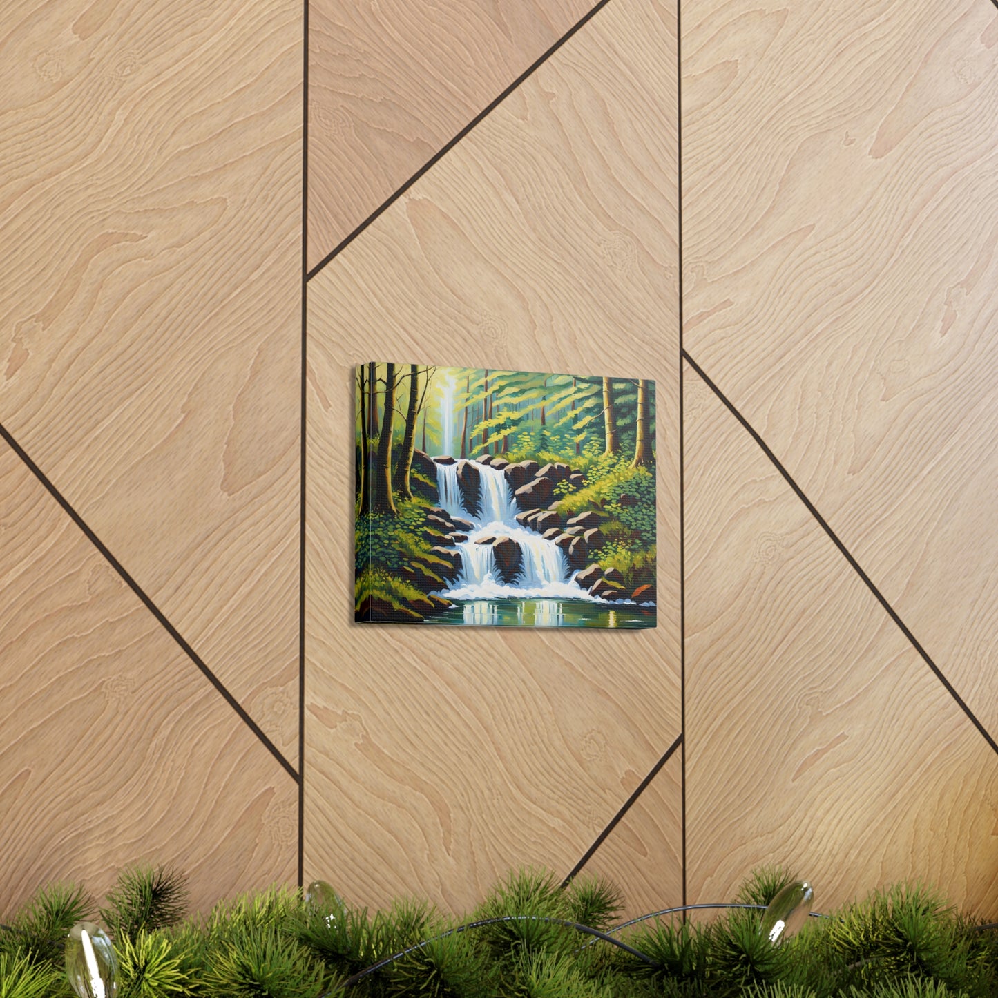 Lush Waterfall: Classic Oil Painting Wall Décor