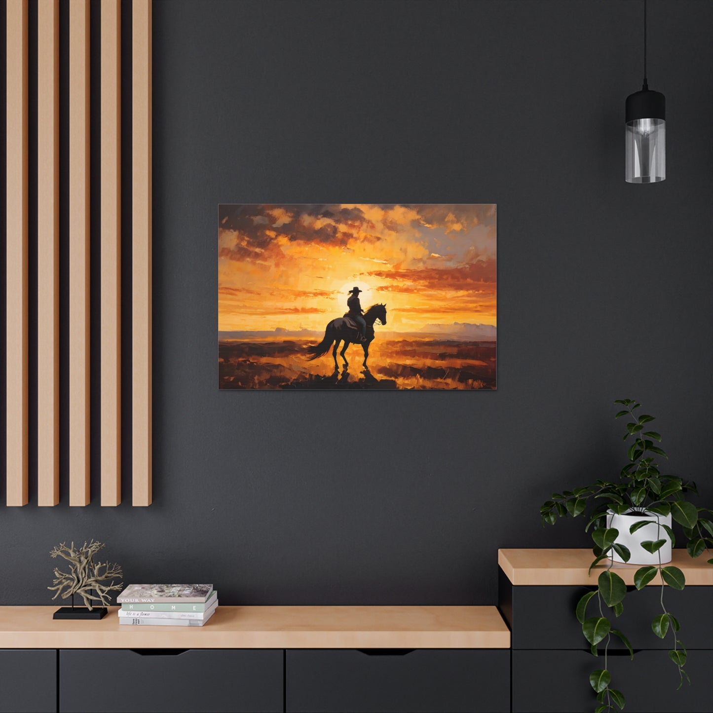 Cowboy's Silhouette: Classic Oil Painting Wall Décor