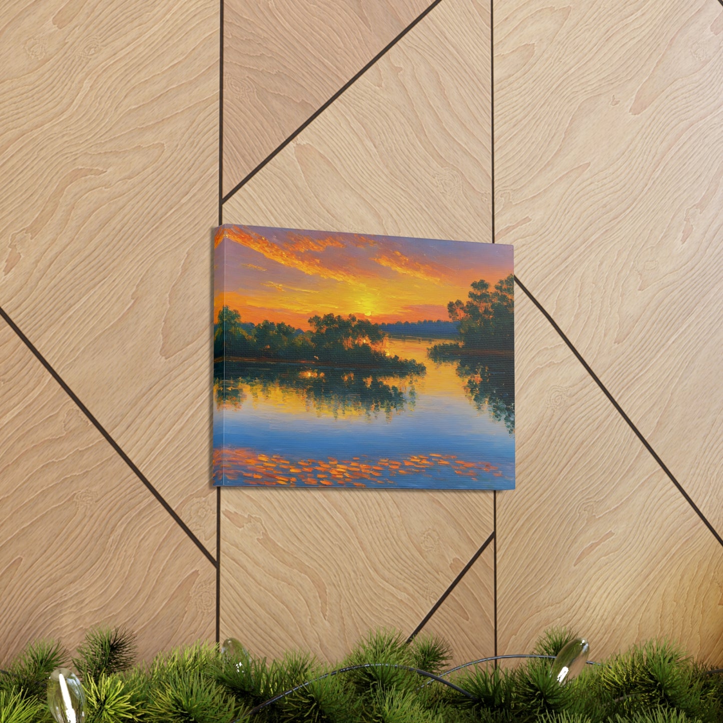 Serene Lakeside: Classic Oil Painting Wall Décor