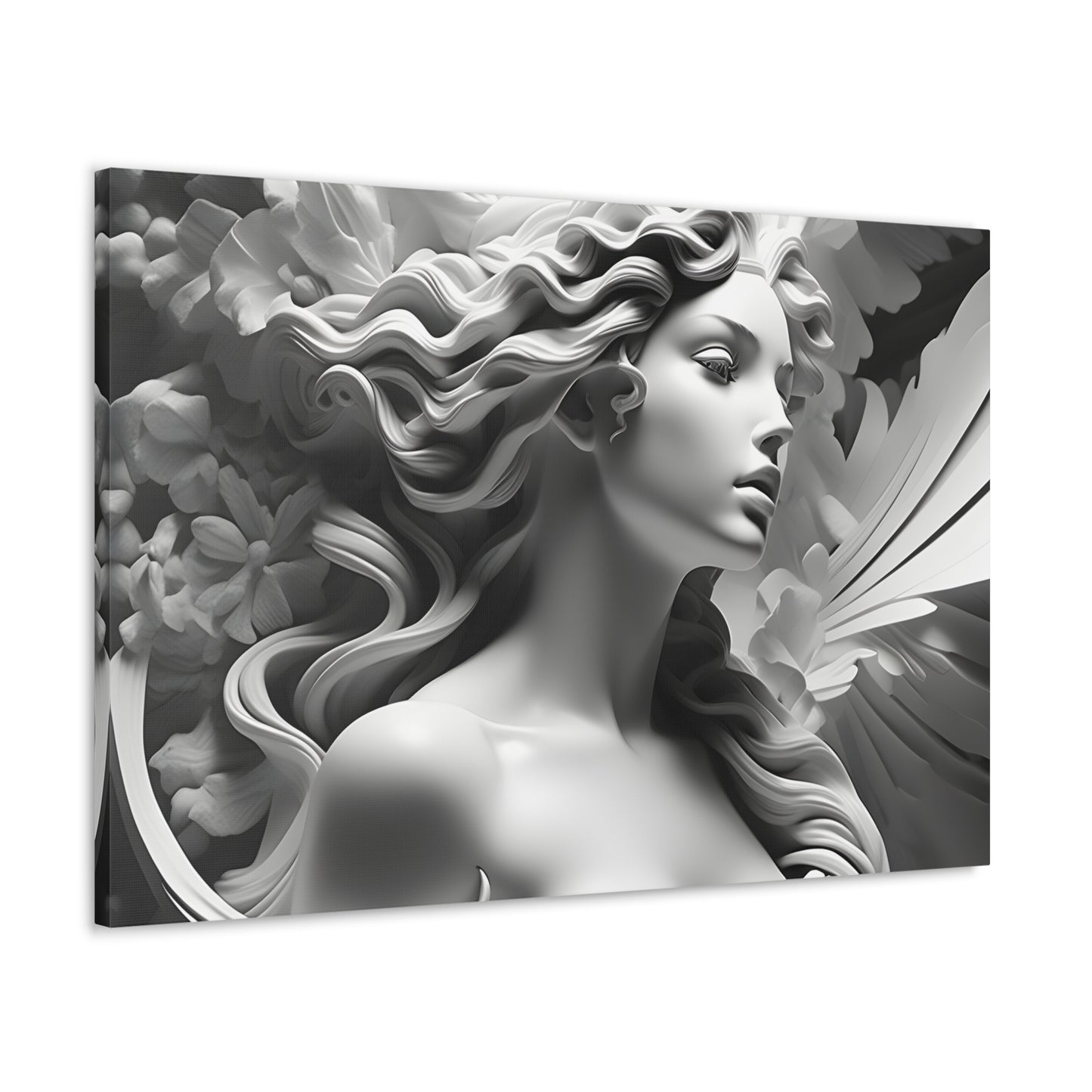 Statue in Bloom: Black and White Wall Décor