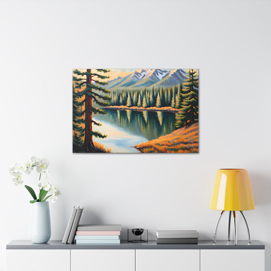 Mountain Reflections: Classic Oil Painting Wall Décor