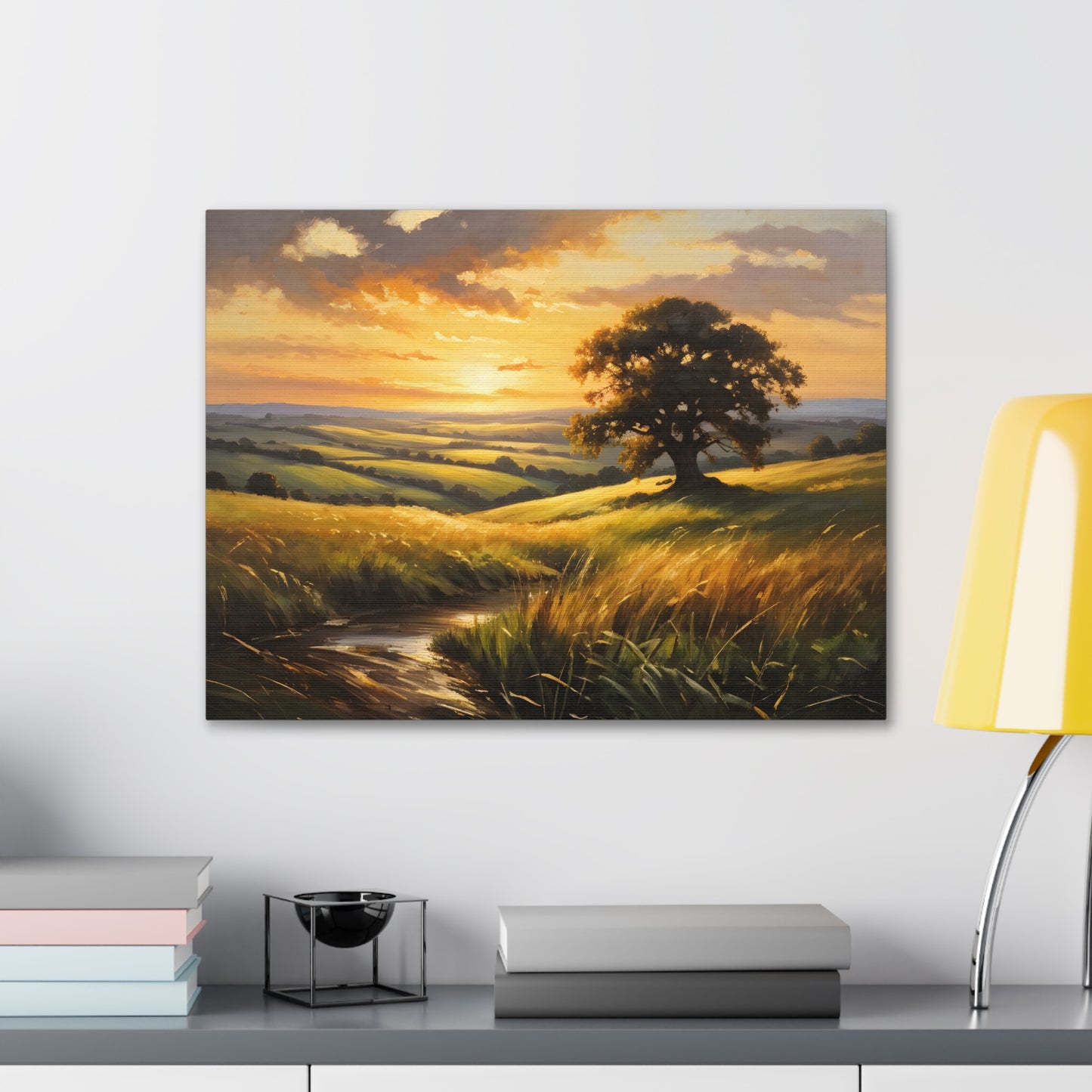 Sunrise Meadow: Classic Oil Painting Wall Décor