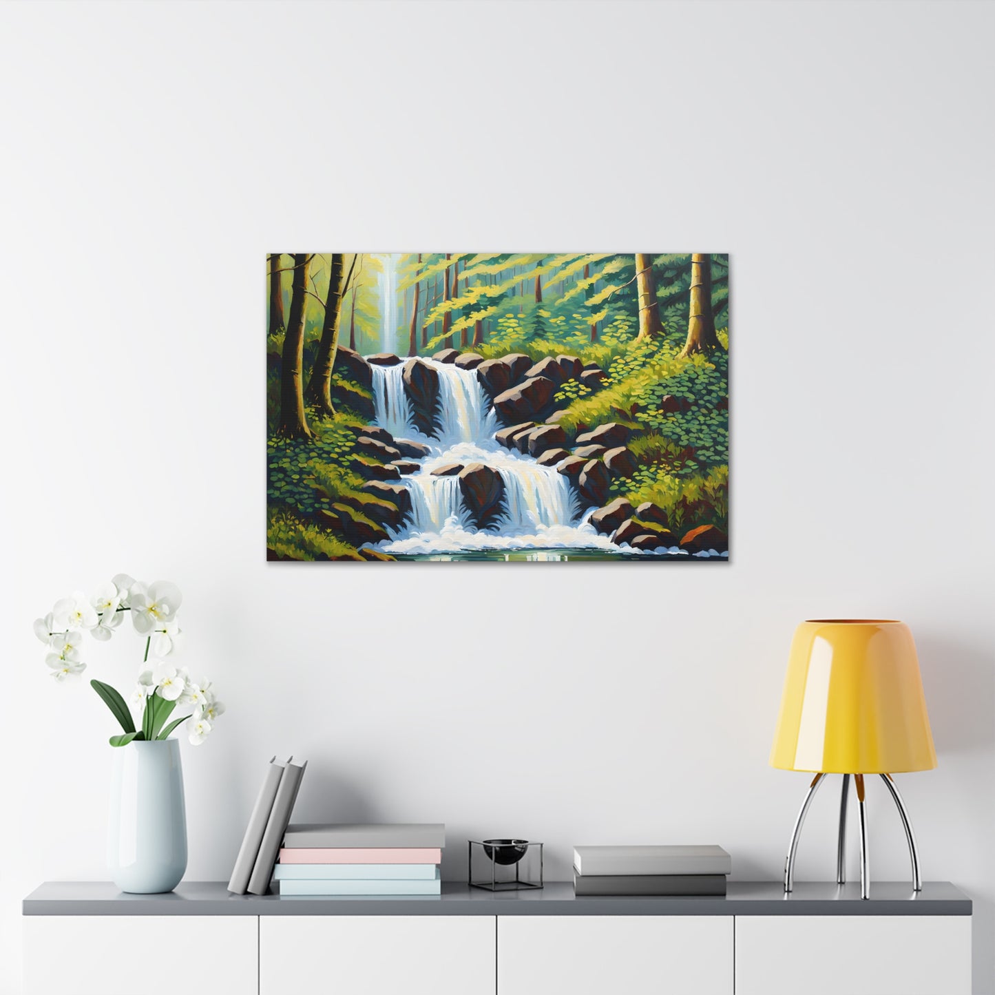 Lush Waterfall: Classic Oil Painting Wall Décor