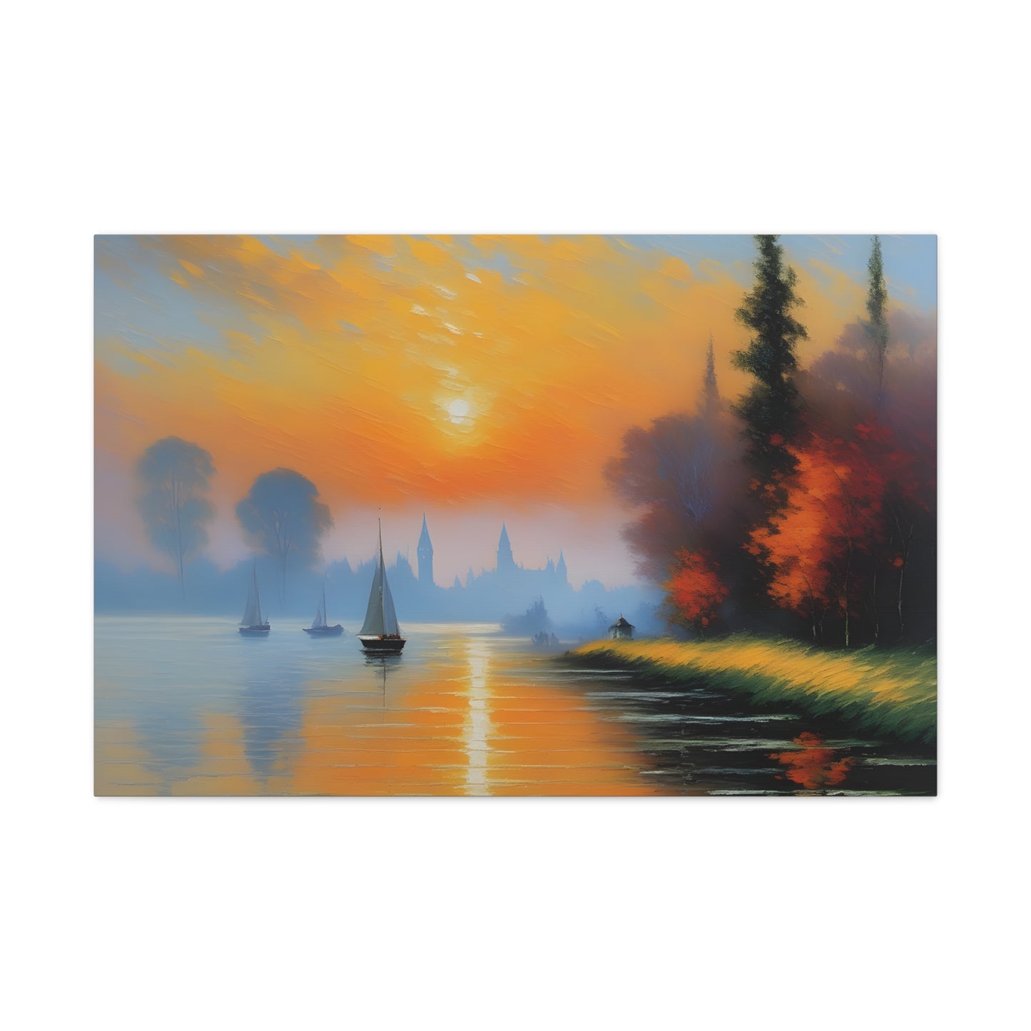 Lakeside Reflections: Classic Oil Painting Wall Décor