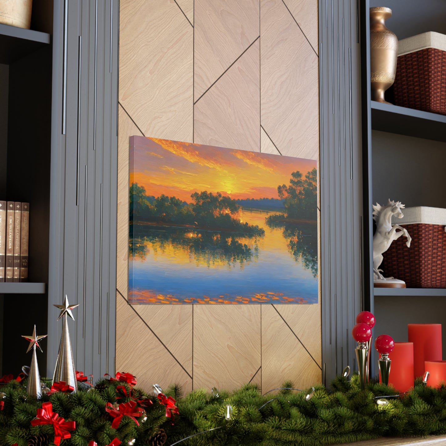 Serene Lakeside: Classic Oil Painting Wall Décor