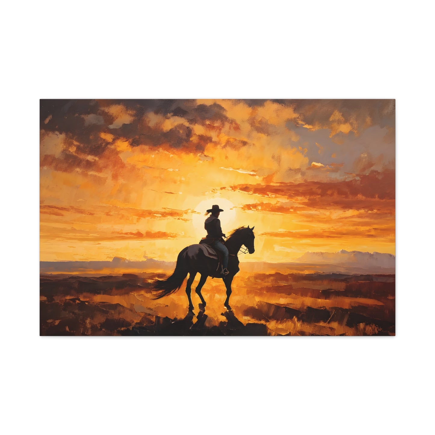 Cowboy's Silhouette: Classic Oil Painting Wall Décor