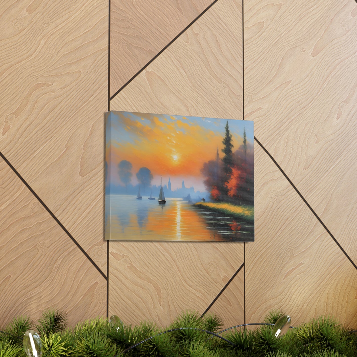 Lakeside Reflections: Classic Oil Painting Wall Décor