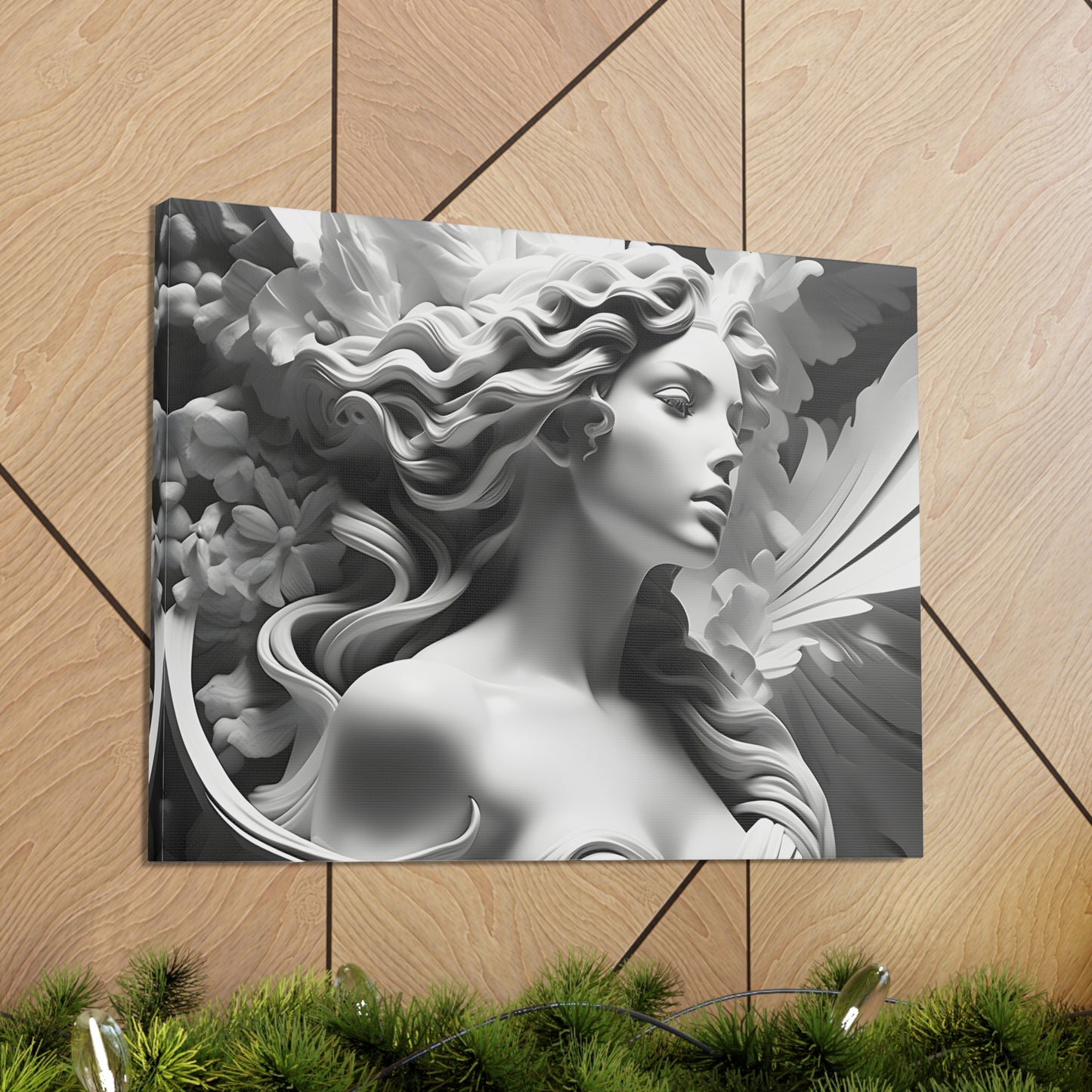 Statue in Bloom: Black and White Wall Décor