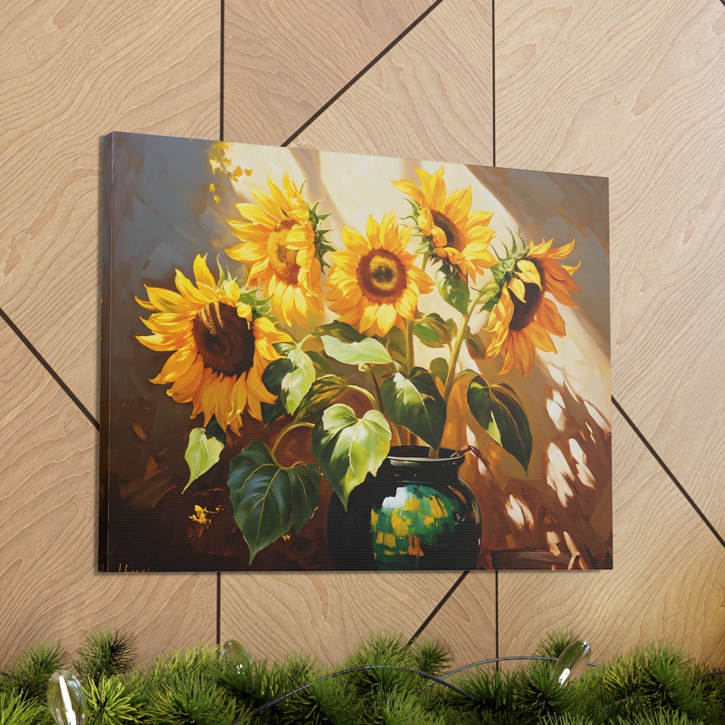 Illuminated Sunflowers: Classic Oil Painting Wall Décor