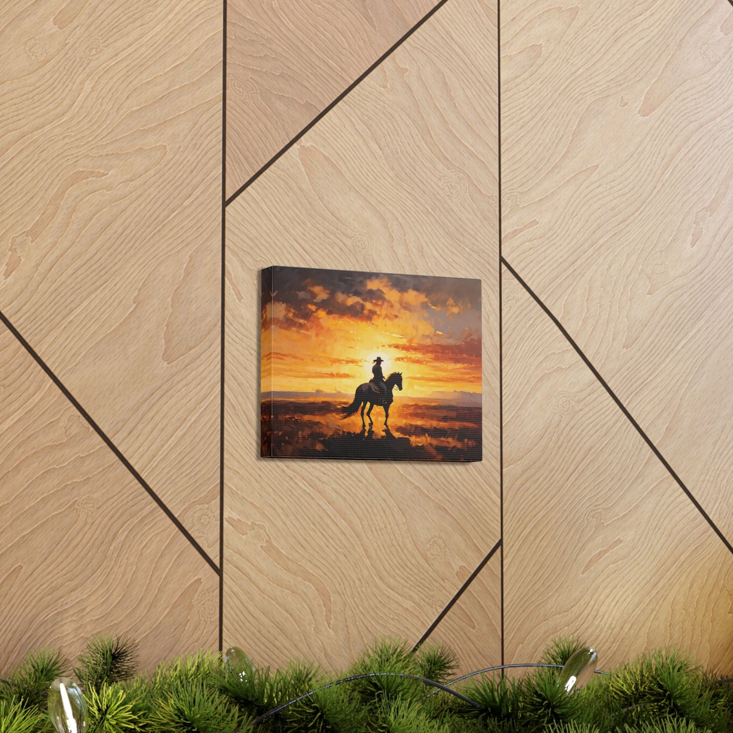 Cowboy's Silhouette: Classic Oil Painting Wall Décor