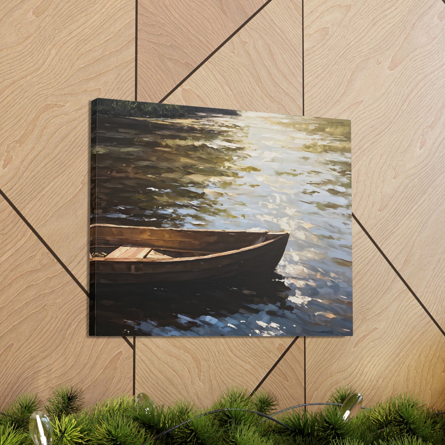 Serene Boat: Classic Oil Painting Wall Décor