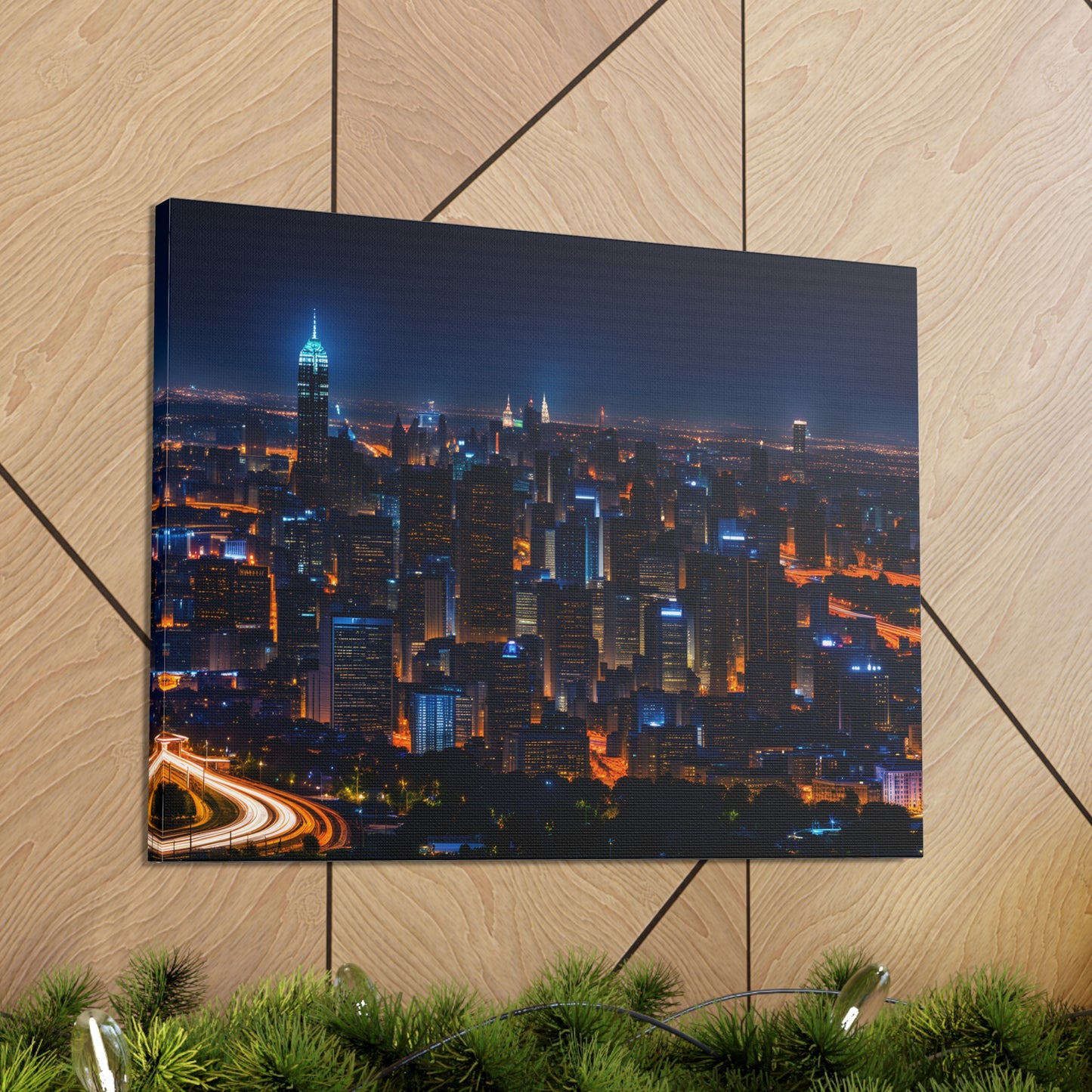 Nightfall Urban Tapestry: Cityscape Wall Décor