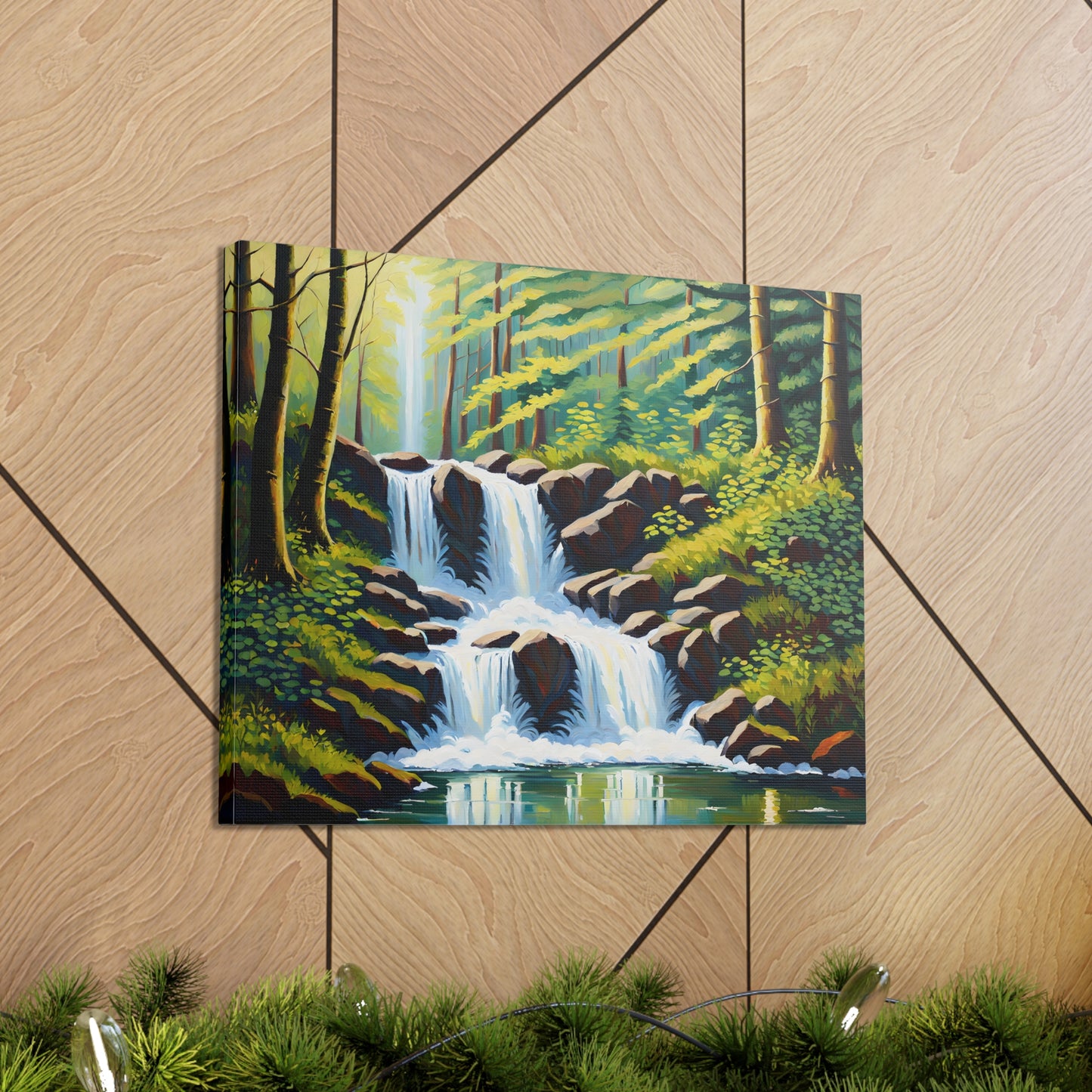 Lush Waterfall: Classic Oil Painting Wall Décor