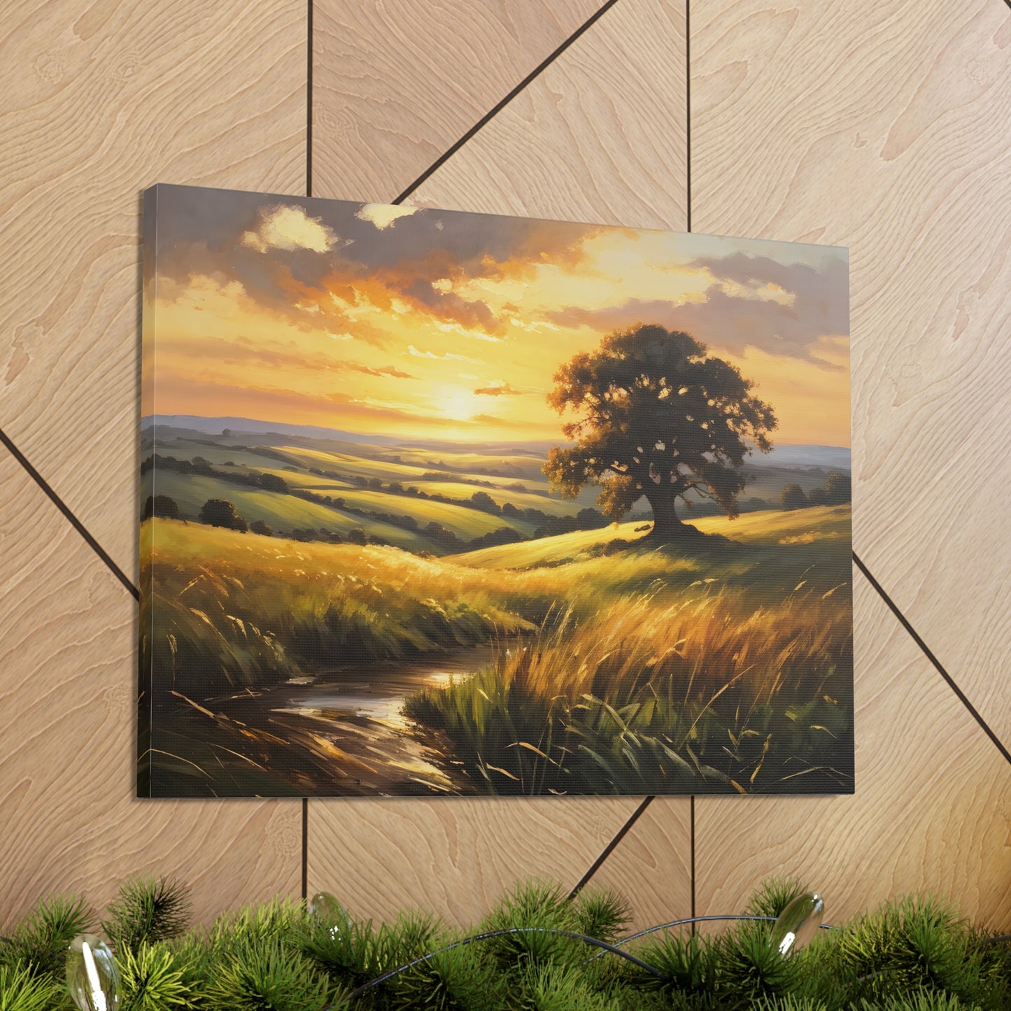 Sunrise Meadow: Classic Oil Painting Wall Décor