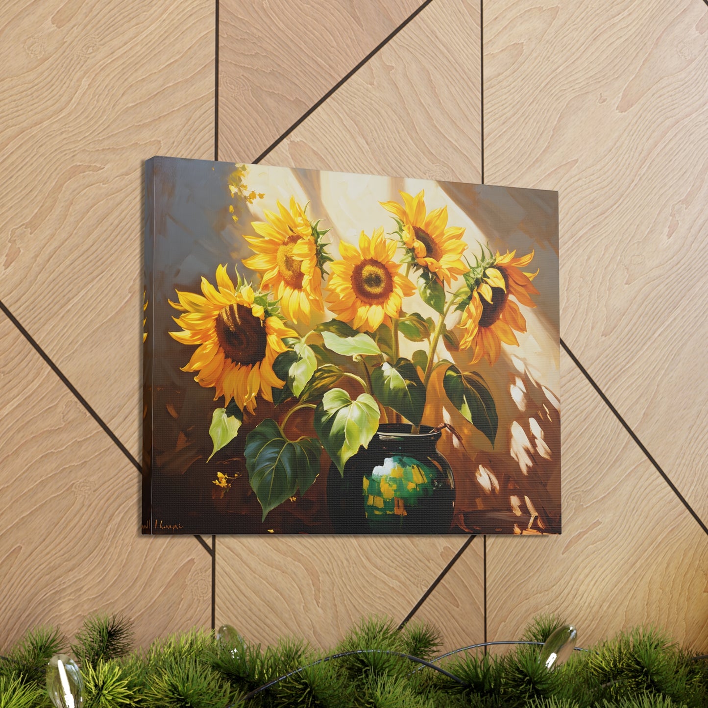 Illuminated Sunflowers: Classic Oil Painting Wall Décor