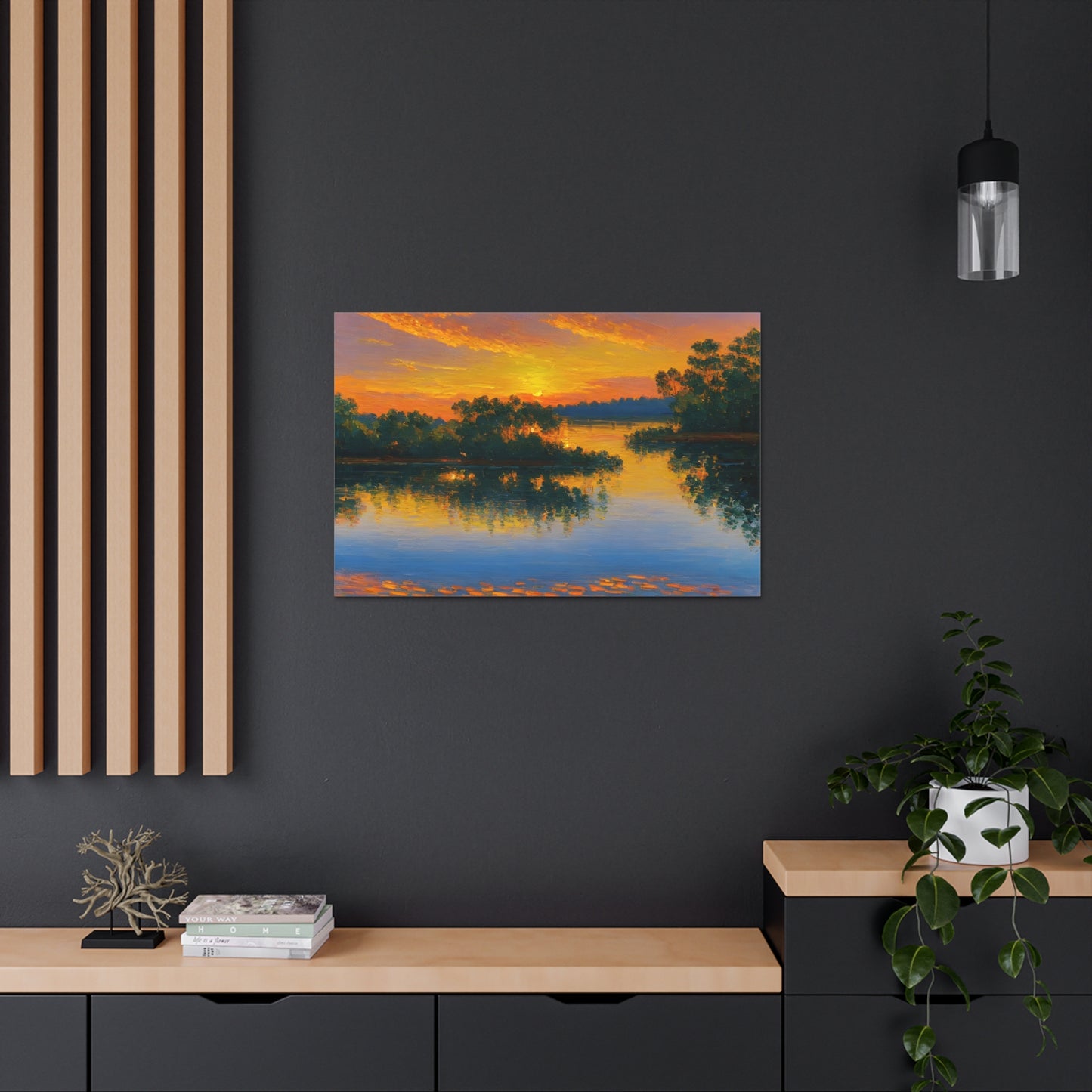 Serene Lakeside: Classic Oil Painting Wall Décor