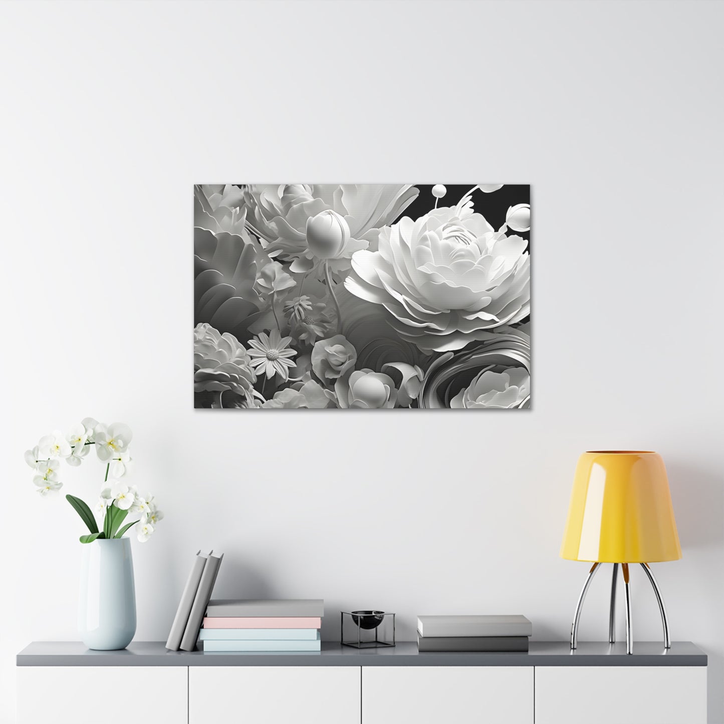 Marble Petals: Black and White Wall Décor