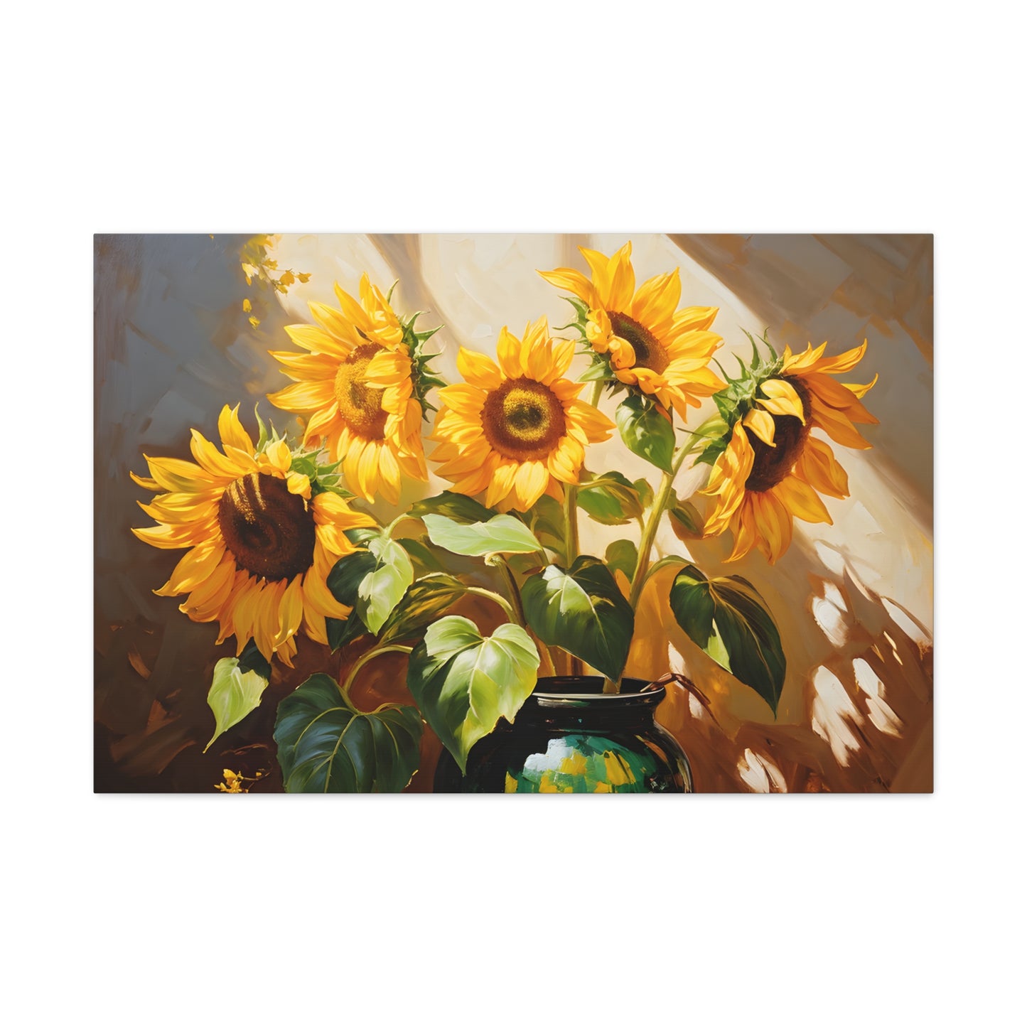 Illuminated Sunflowers: Classic Oil Painting Wall Décor