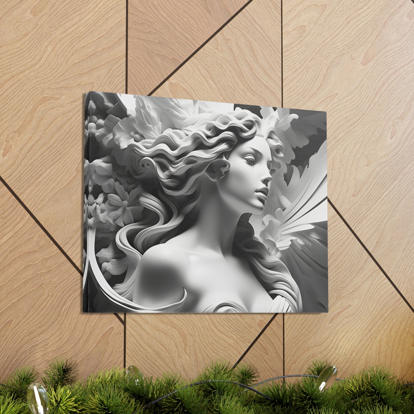 Statue in Bloom: Black and White Wall Décor