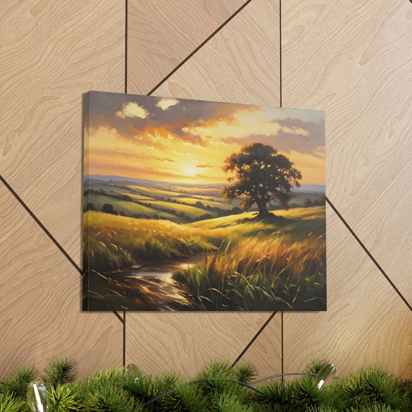 Sunrise Meadow: Classic Oil Painting Wall Décor