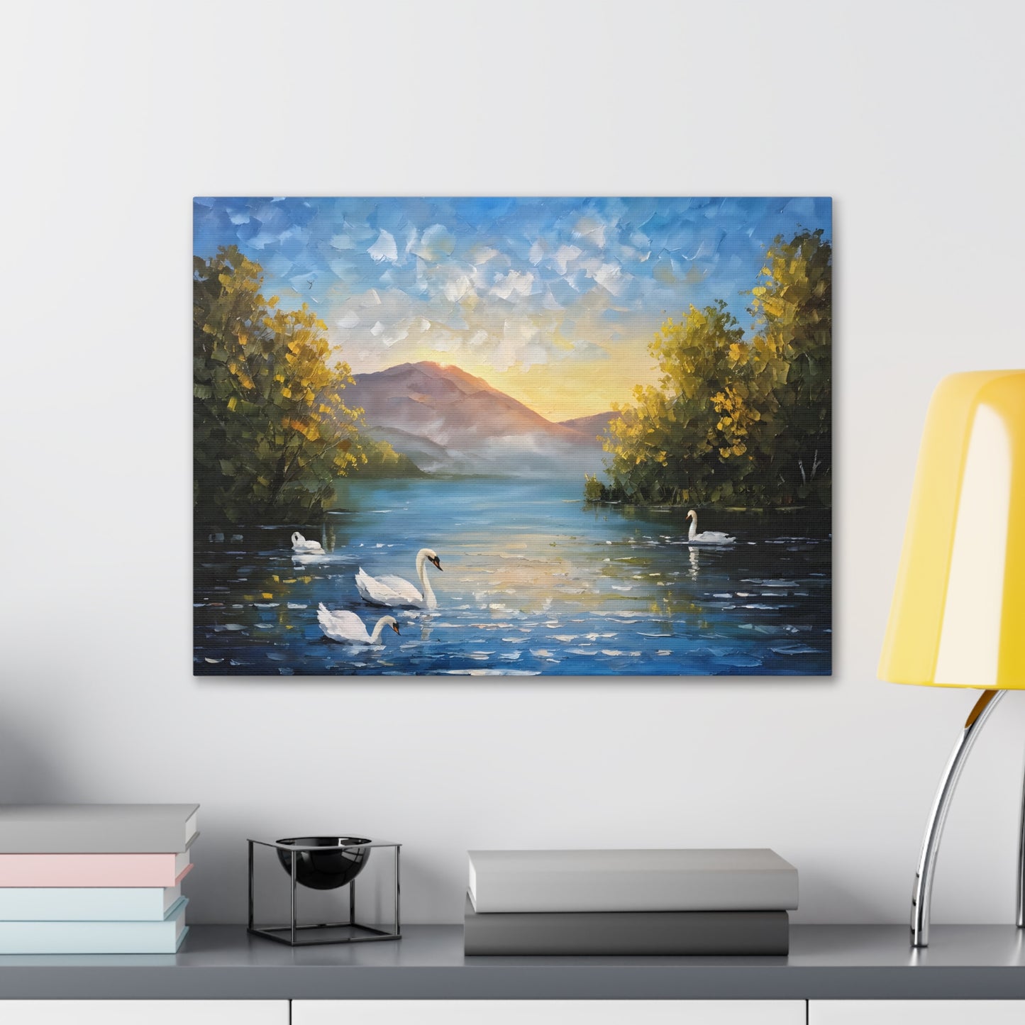 Gliding Swans: Classic Oil Painting Wall Décor