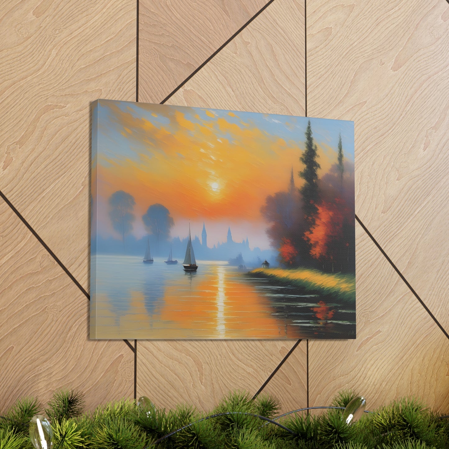 Lakeside Reflections: Classic Oil Painting Wall Décor