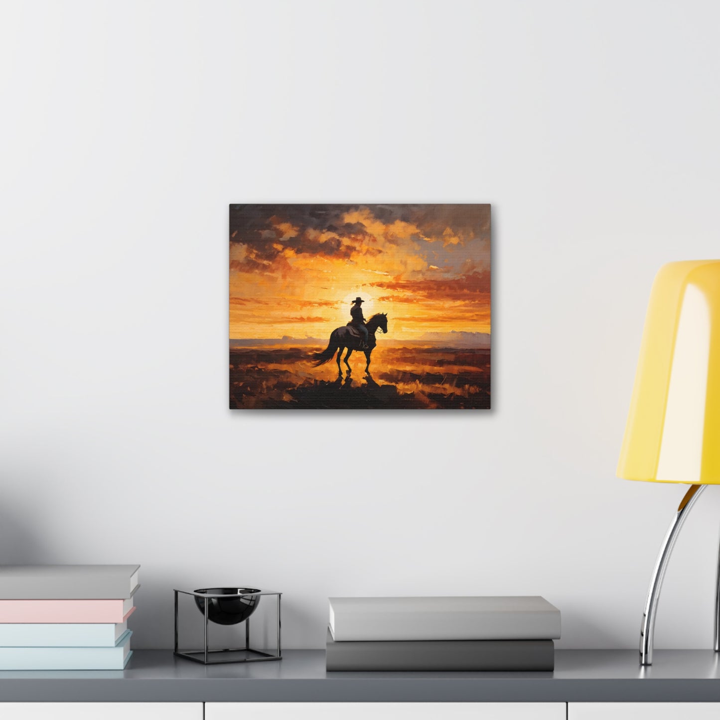 Cowboy's Silhouette: Classic Oil Painting Wall Décor