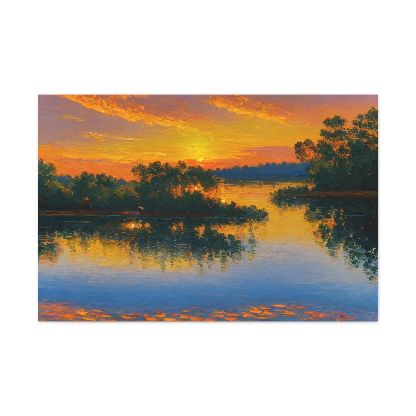 Serene Lakeside: Classic Oil Painting Wall Décor