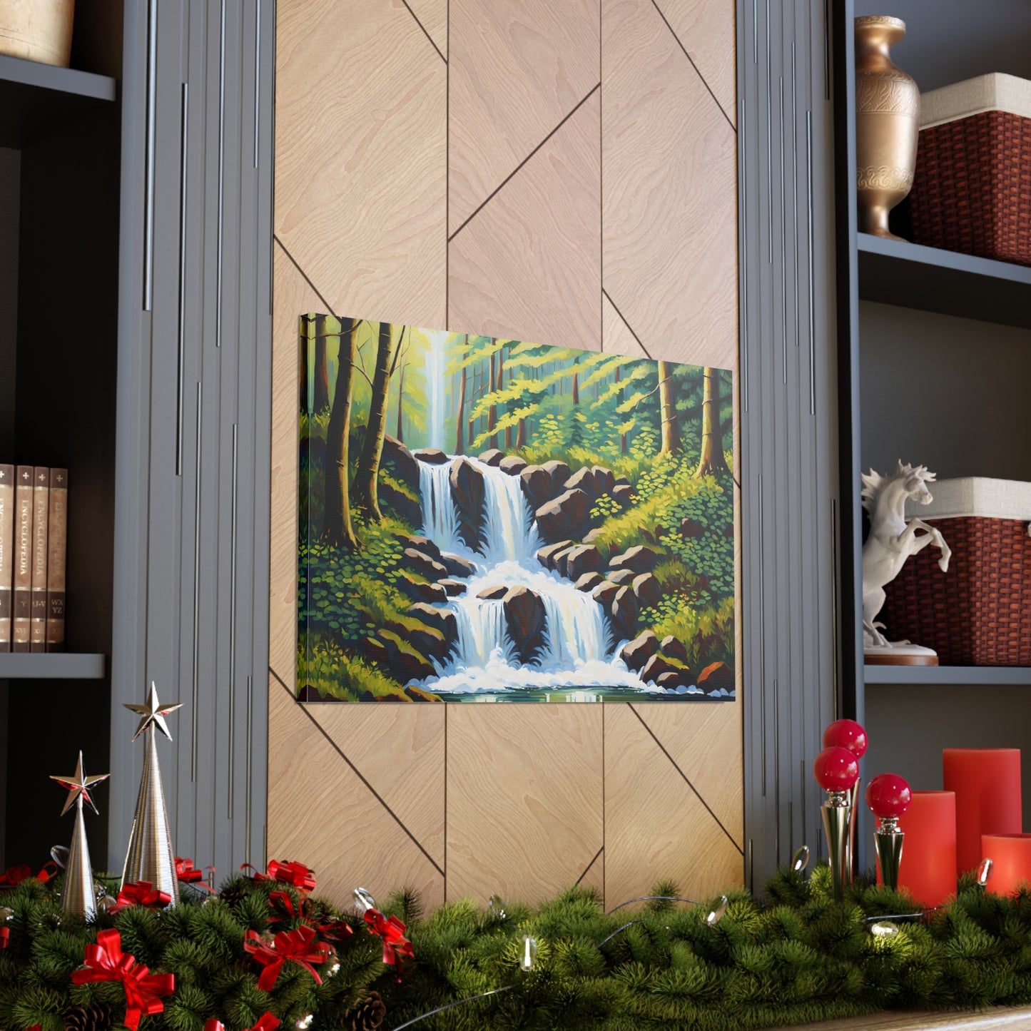 Lush Waterfall: Classic Oil Painting Wall Décor