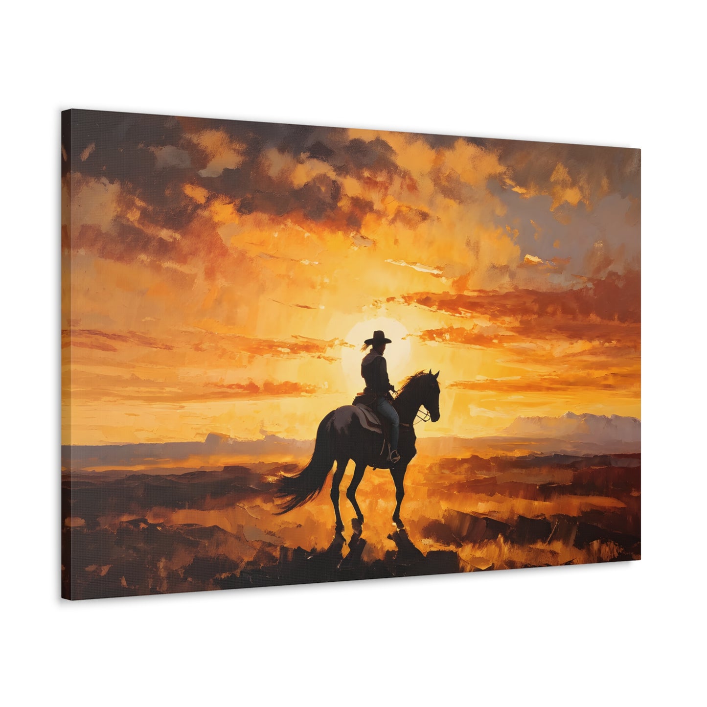 Cowboy's Silhouette: Classic Oil Painting Wall Décor